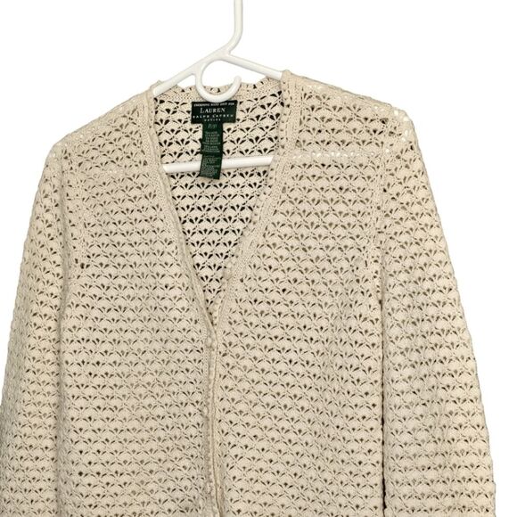 Lauren Ralph Lauren Petite Exclusive Handknitted Cream Crochet Button Cardigan S - Picture 5 of 10